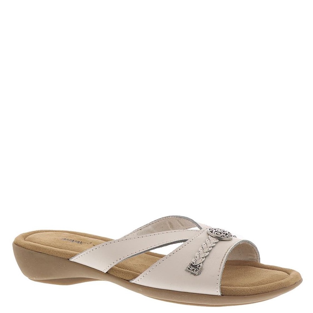 Minnetonka Cream Slide Sandals with Braided Accent